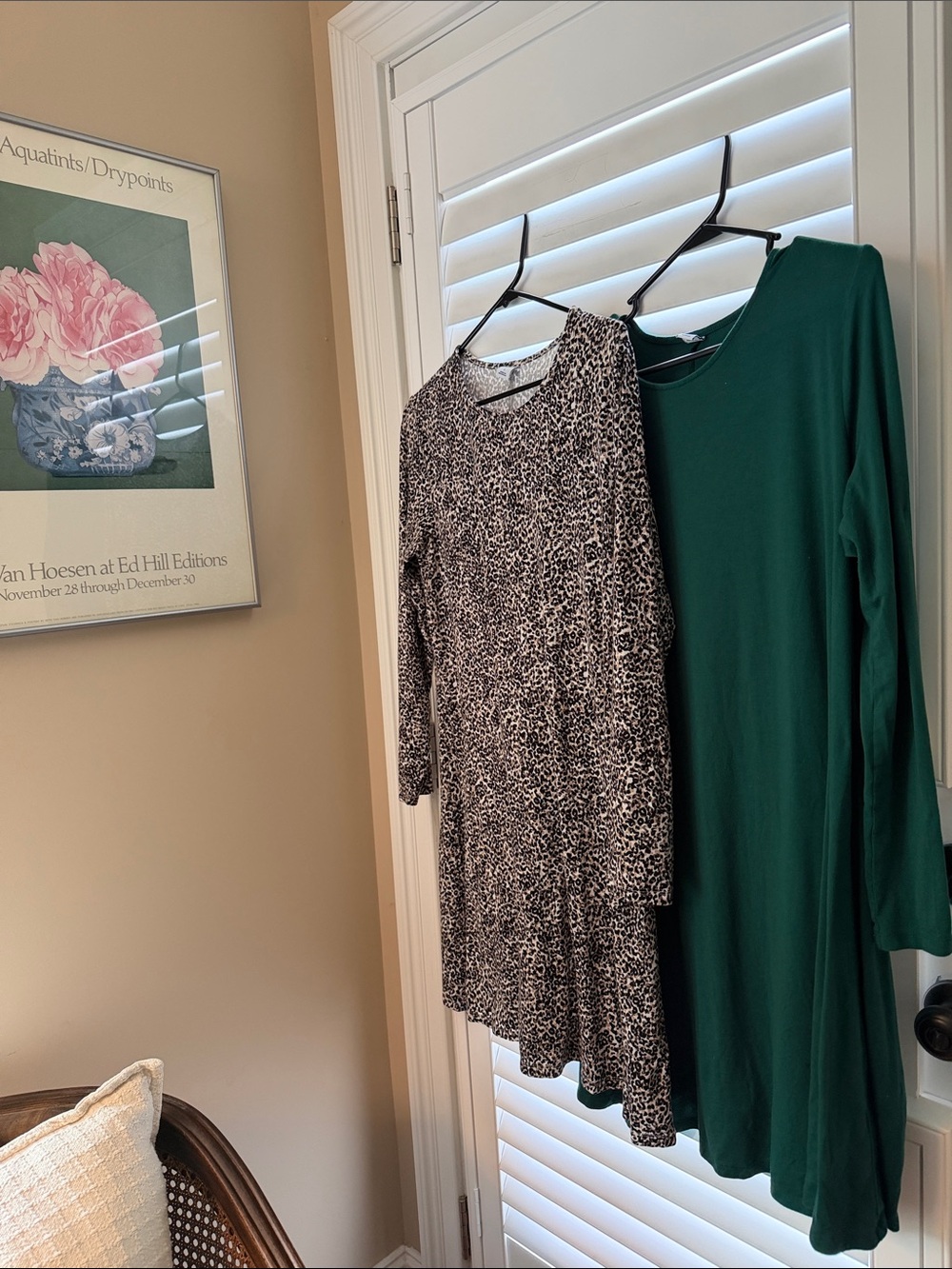 Lot of 2 Old Navy Black and White Leopard Print Dress; Old Navy Dark Green Dress